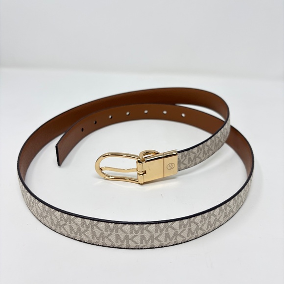 Michael Kors Reversible MK Logo Belt Brown & Vanilla Gold Buckle - 44\